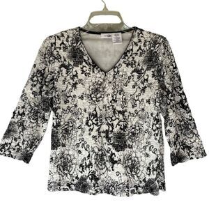 Vintage Style east 5th Lace White Black Floral Paisley Blouse Top V Neck Size MP